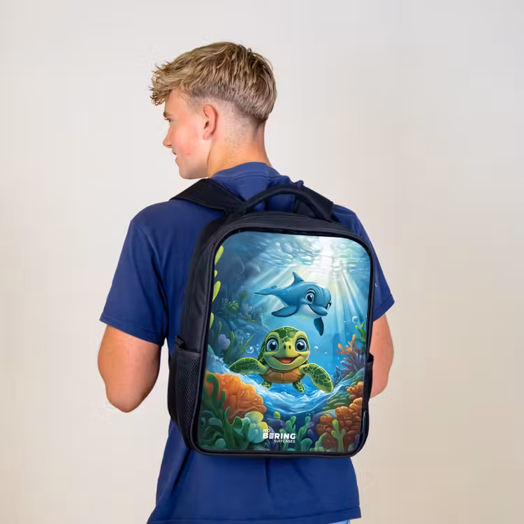 Kinderrugzak - Zwart - Schildpad en dolfijn in blauwe oceaan — 6