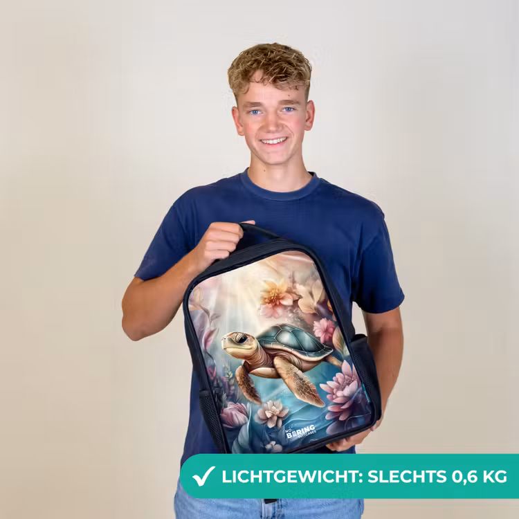 Kinderrugzak - Zwart - Zeeschildpad tussen bloemen onder water — 3