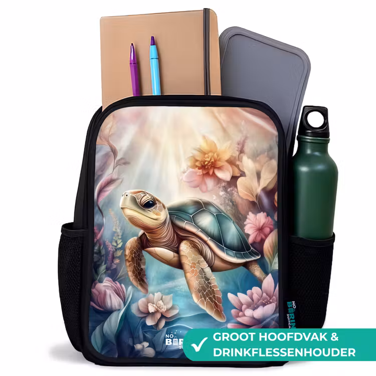 Kinderrugzak - Zwart - Zeeschildpad tussen bloemen onder water — 4