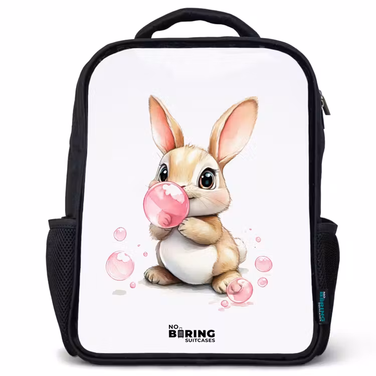 Kinderrugzak - Zwart - Bruin konijntje met roze bellen — 1