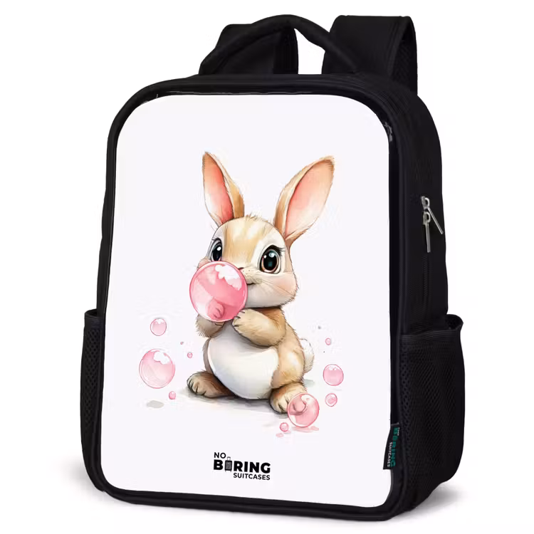 Kinderrugzak - Zwart - Bruin konijntje met roze bellen — 7
