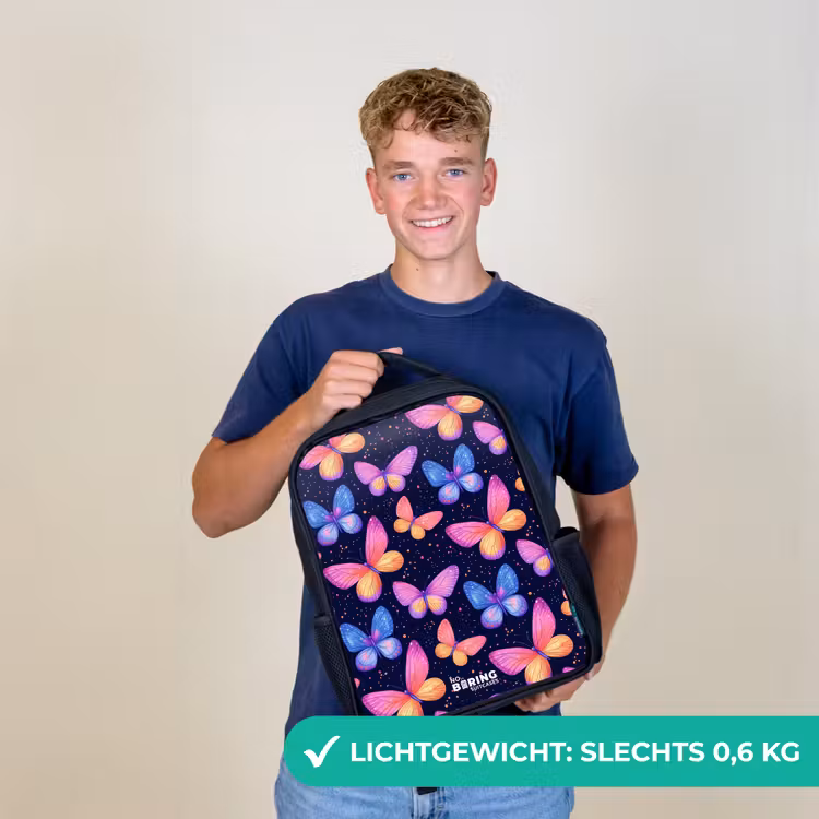 Kinderrugzak - Zwart - Kleurrijke vlinders in roze en blauw — 3