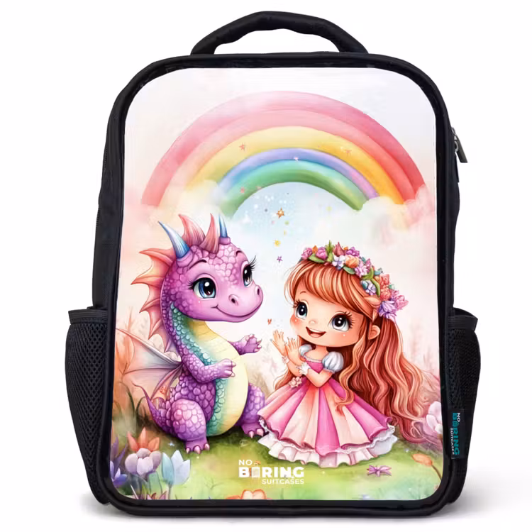 Kinderrugzak - Zwart - Meisje met paarse draak onder regenboog — 1