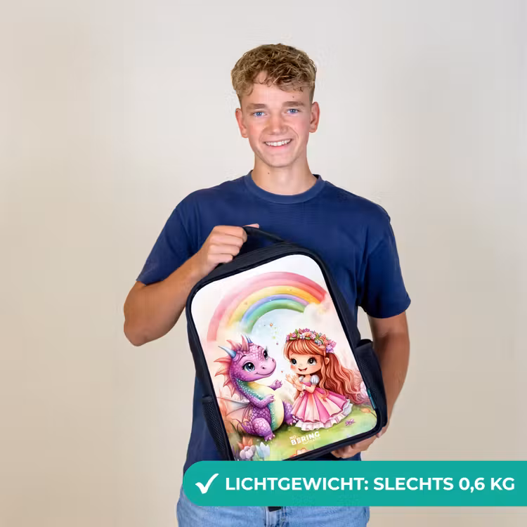 Kinderrugzak - Zwart - Meisje met paarse draak onder regenboog — 3