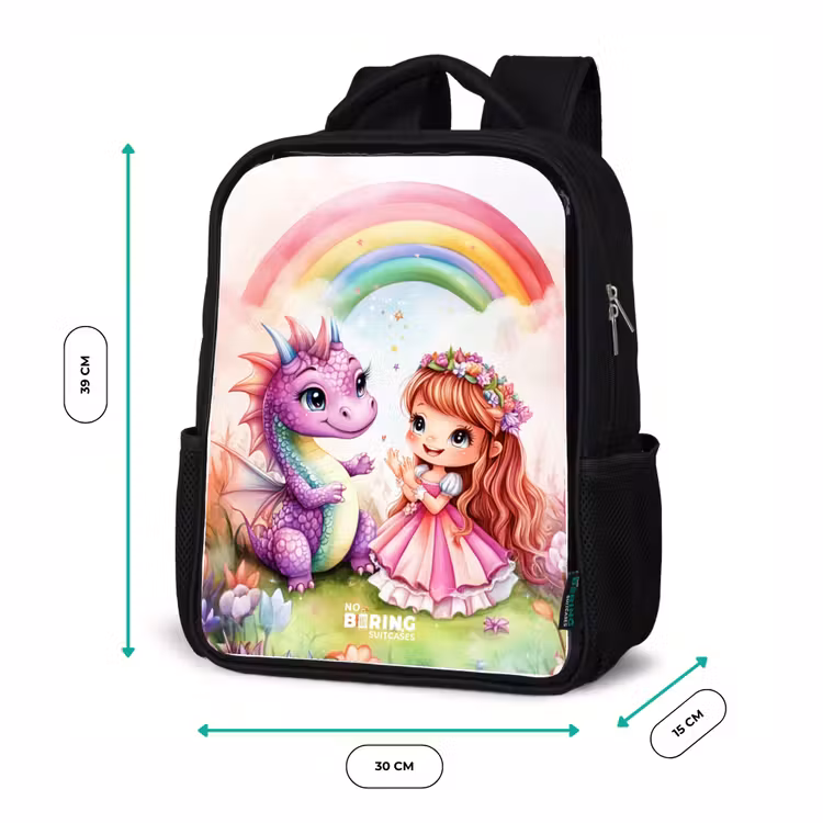 Kinderrugzak - Zwart - Meisje met paarse draak onder regenboog — 5