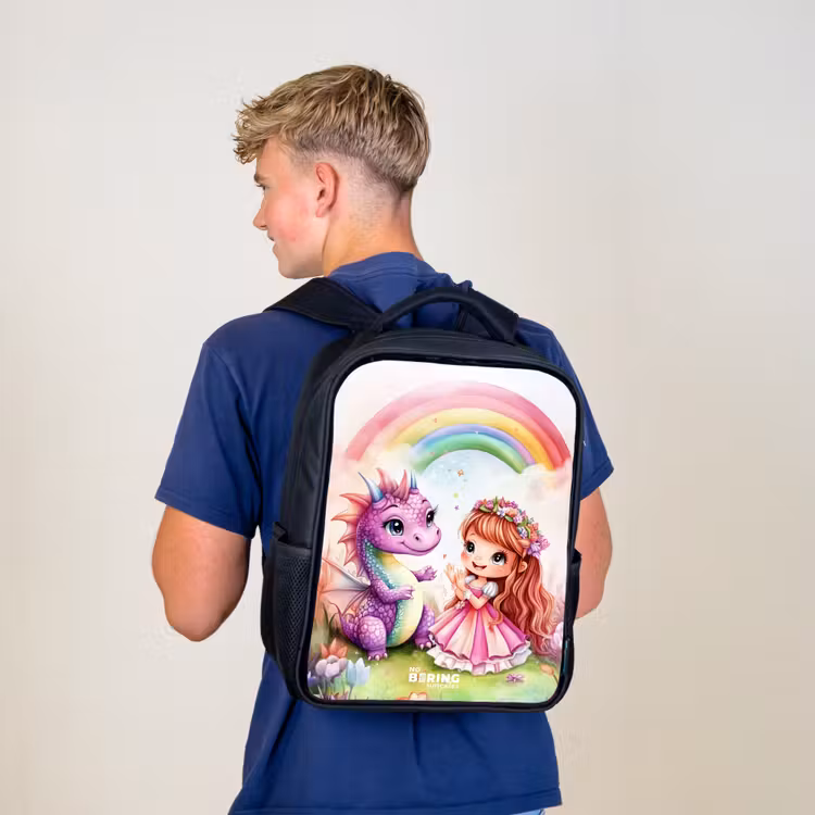 Kinderrugzak - Zwart - Meisje met paarse draak onder regenboog — 6