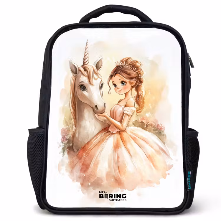 Kinderrugzak - Zwart - Prinses in jurk met witte eenhoorn — 1
