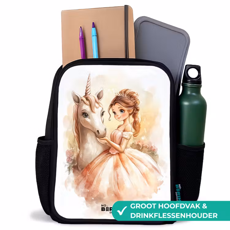 Kinderrugzak - Zwart - Prinses in jurk met witte eenhoorn — 4