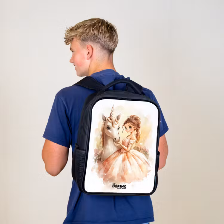 Kinderrugzak - Zwart - Prinses in jurk met witte eenhoorn — 6