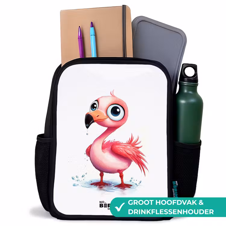 Kinderrugzak - Zwart - Roze flamingo in het water — 4