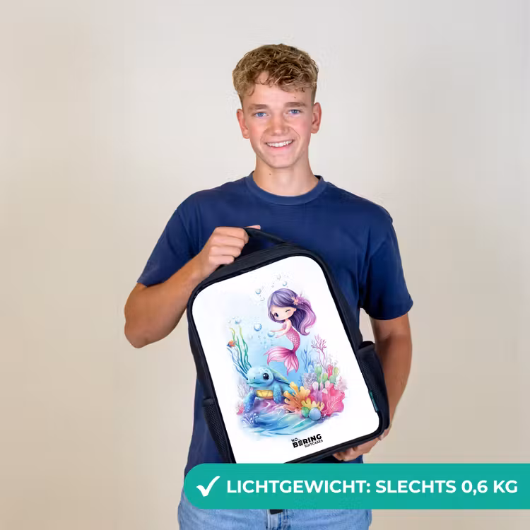 Kinderrugzak - Zwart - Zeemeermin met blauw schildpad tussen koraal — 3