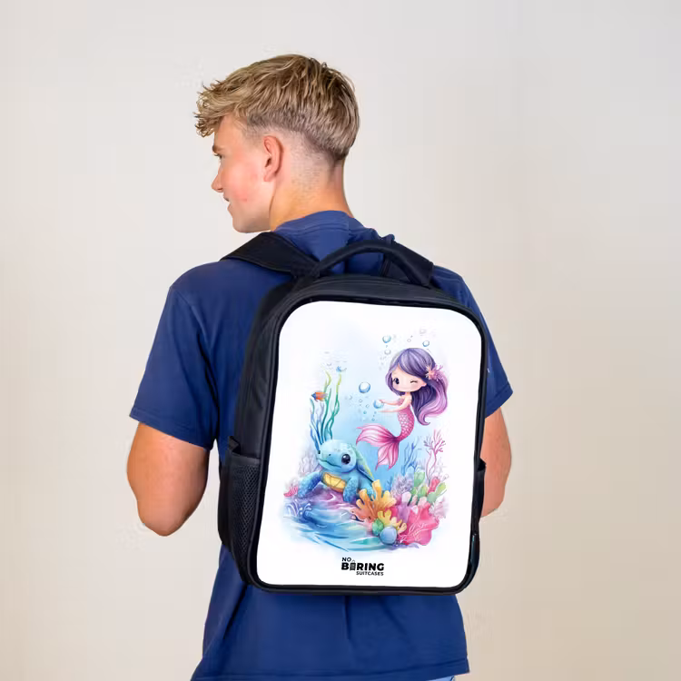 Kinderrugzak - Zwart - Zeemeermin met blauw schildpad tussen koraal — 6