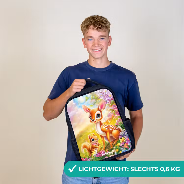 Kinderrugzak - Zwart - Hertje en eekhoorn in kleurrijk bloemenveld — 3