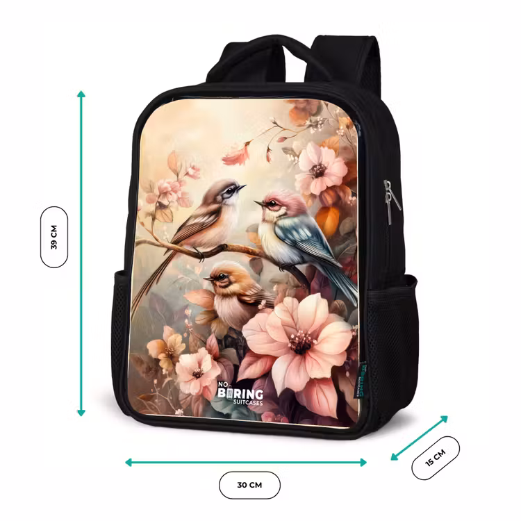 Kinderrugzak - Zwart - Vogels met roze bloemen — 5