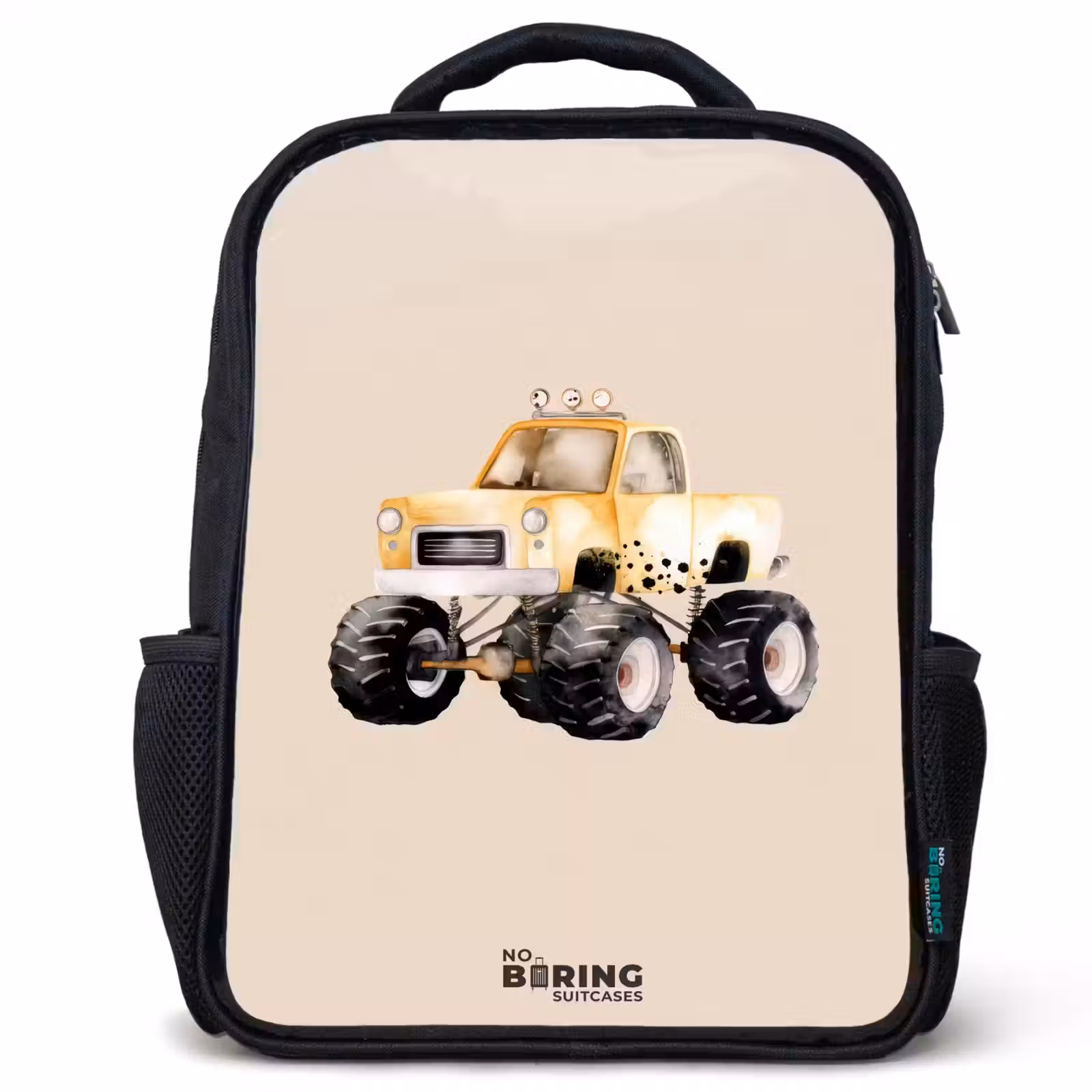 Kinderrugzak - Zwart - Gele monstertruck op een beige achtergrond — 1