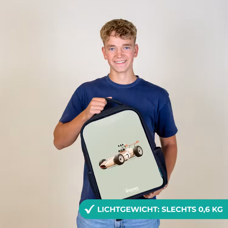 Kinderrugzak - Zwart - Beige retro raceauto op groen achtergrond — 3