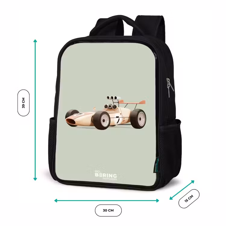 Kinderrugzak - Zwart - Beige retro raceauto op groen achtergrond — 5