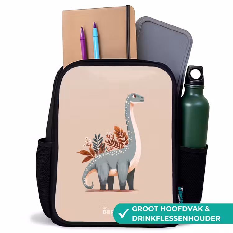 Kinderrugzak - Zwart - Blauwe dinosaurus op een beige achtergrond — 4
