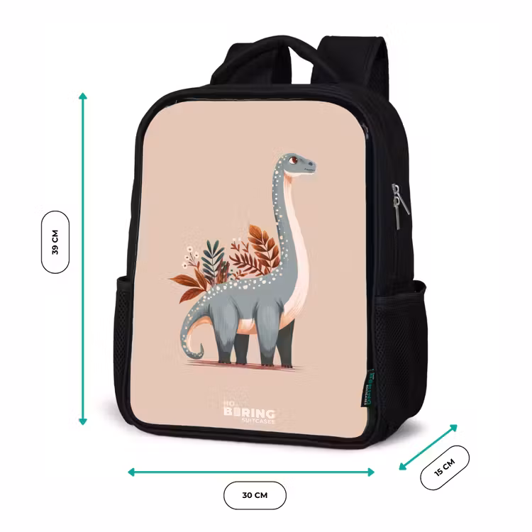 Kinderrugzak - Zwart - Blauwe dinosaurus op een beige achtergrond — 5
