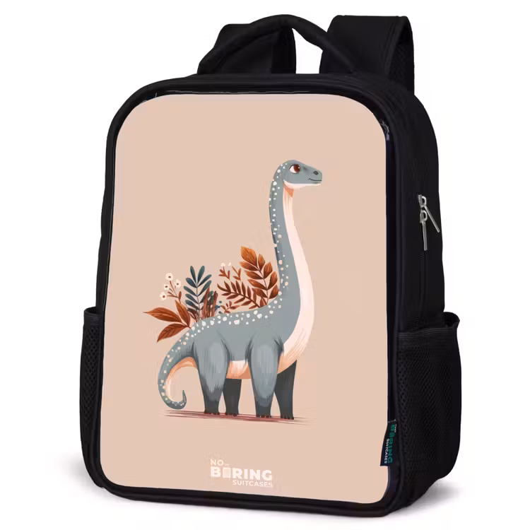 Kinderrugzak - Zwart - Blauwe dinosaurus op een beige achtergrond — 7