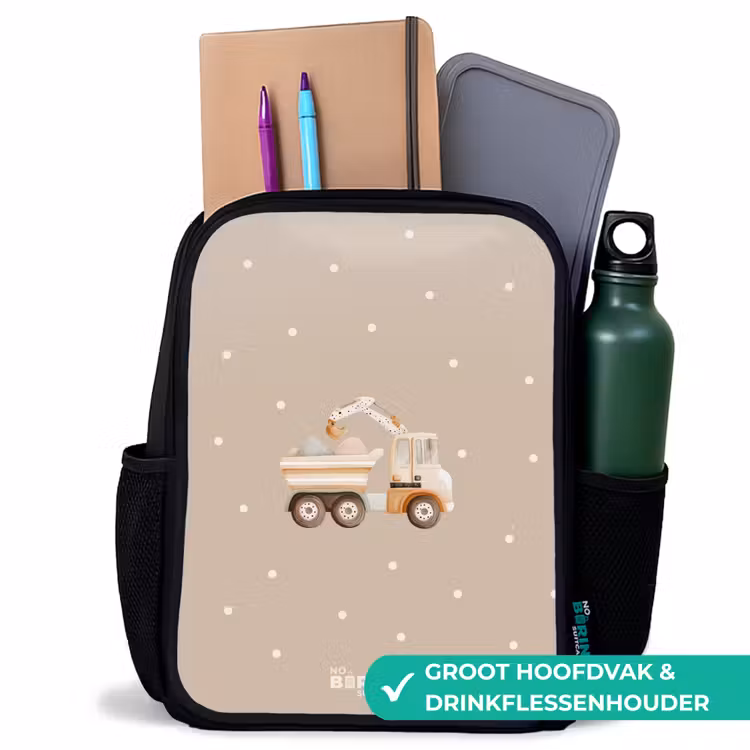 Kinderrugzak - Zwart - Gele kiepwagen met stenen en stippenpatroon — 4