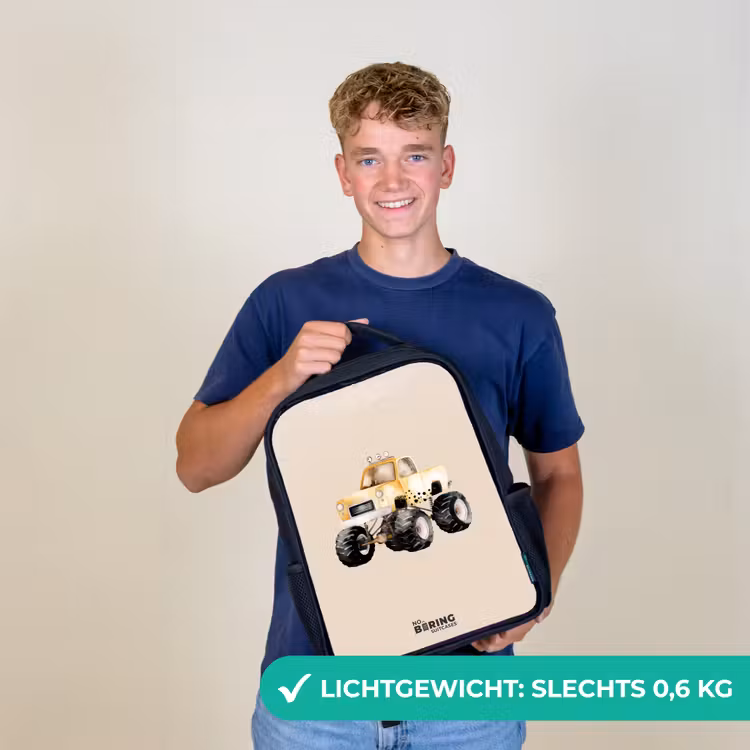 Kinderrugzak - Zwart - Gele monstertruck op een beige achtergrond — 3