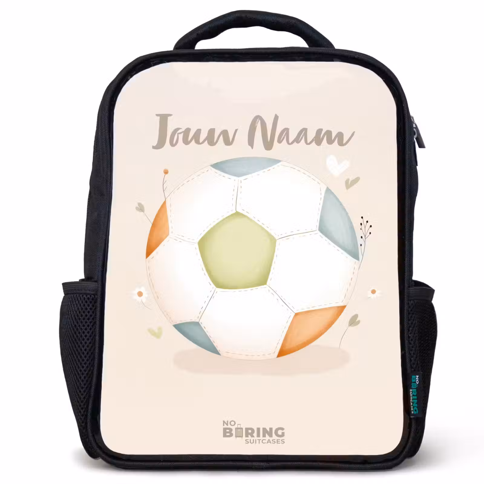 Kinderrugzak - Zwart - Voetbal in beige pastel kleuren — 1