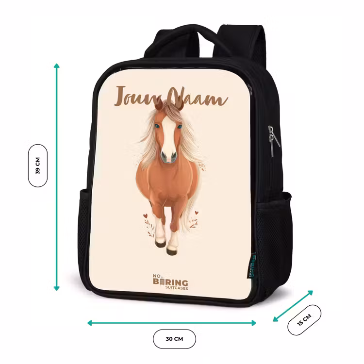 Kinderrugzak - Zwart - Bruin paard in gallop — 5