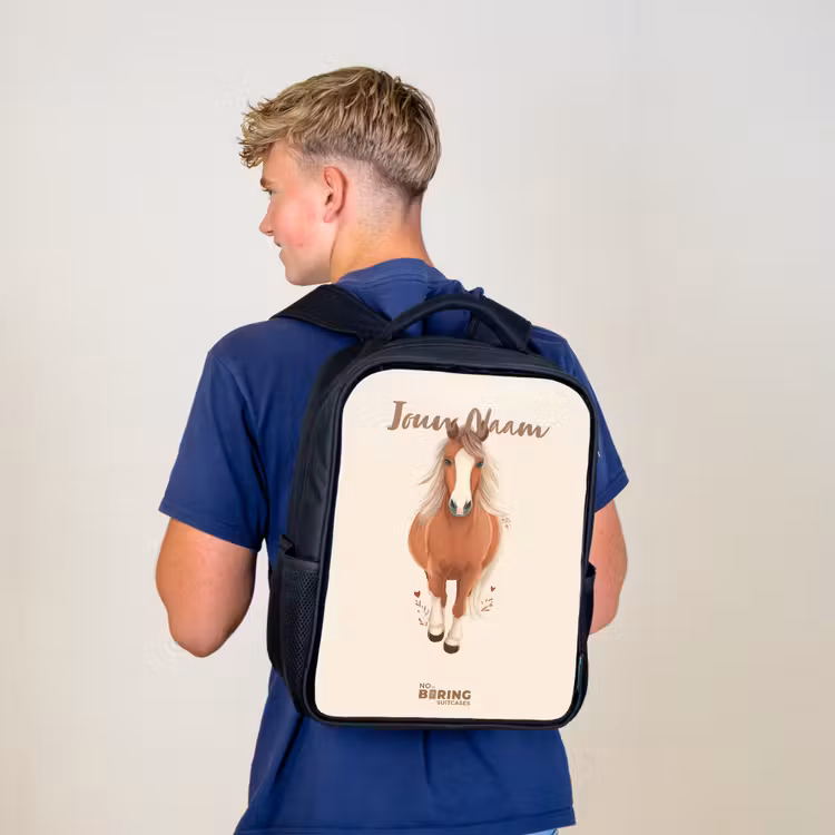 Kinderrugzak - Zwart - Bruin paard in gallop — 6