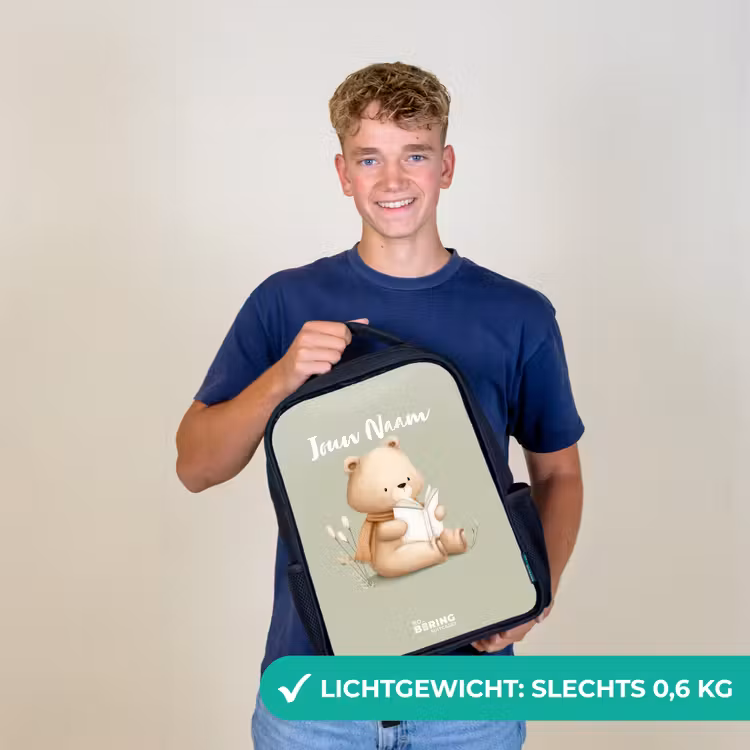 Kinderrugzak - Zwart - Een bruine beer met een boek - Groen — 3