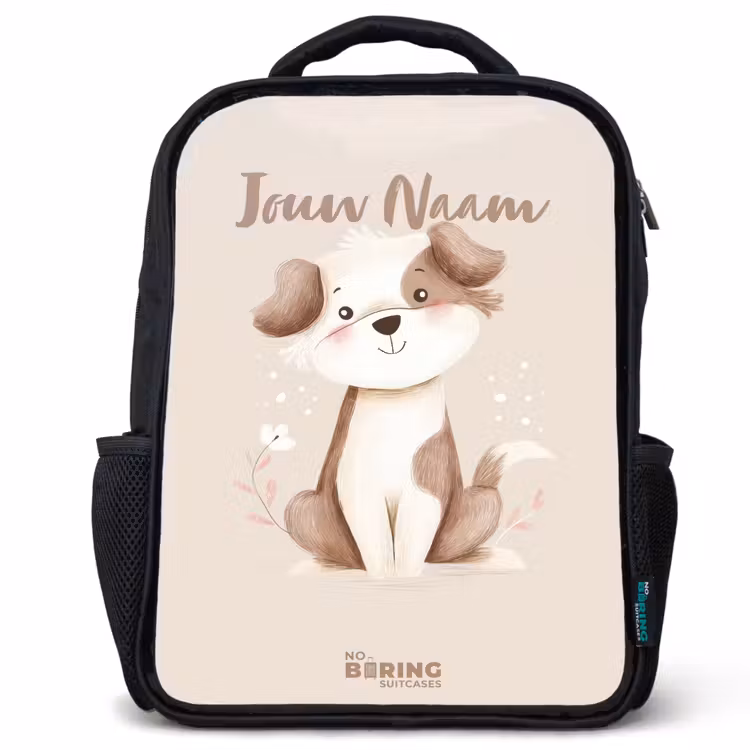 Kinderrugzak - Zwart - Hond in de kleuren bruin en beige — 1