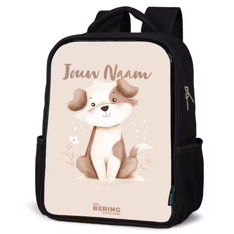 Kinderrugzak - Zwart - Hond in de kleuren bruin en beige — 7