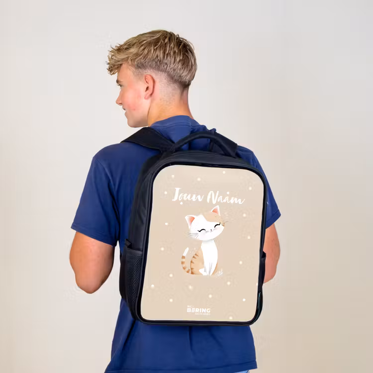 Kinderrugzak - Zwart - Kat omringd door beige stippen — 6