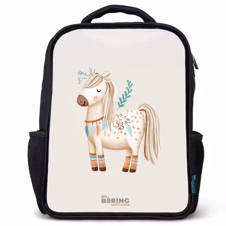 Kinderrugzak - Zwart - Bohemian paard in beige tinten — 1