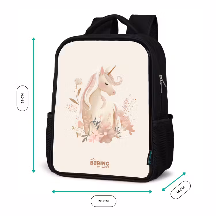 Kinderrugzak - Zwart - Eenhoorn tussen bloemen in roze pastel kleuren — 5