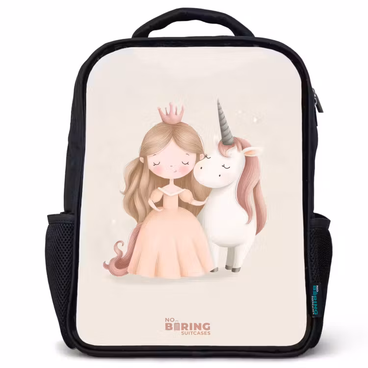 Kinderrugzak - Zwart - Prinses en een eenhoorn in pastel kleuren — 1