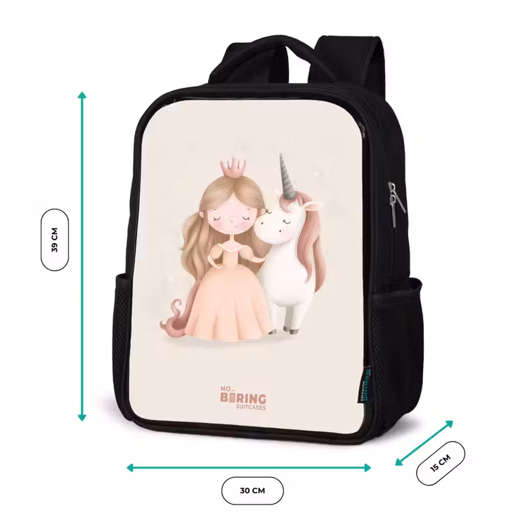 Kinderrugzak - Zwart - Prinses en een eenhoorn in pastel kleuren — 5