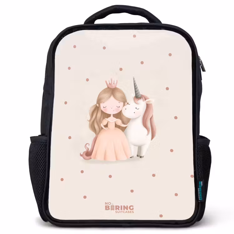 Kinderrugzak - Zwart - Prinses en een eenhoorn in pastel kleuren — 1