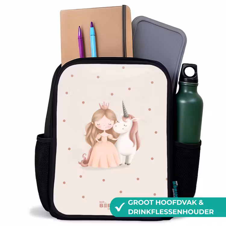 Kinderrugzak - Zwart - Prinses en een eenhoorn in pastel kleuren — 4