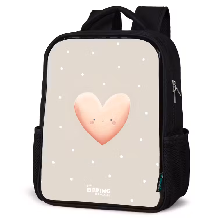 Kinderrugzak - Zwart - Roze hart omringd door beige stippen — 7