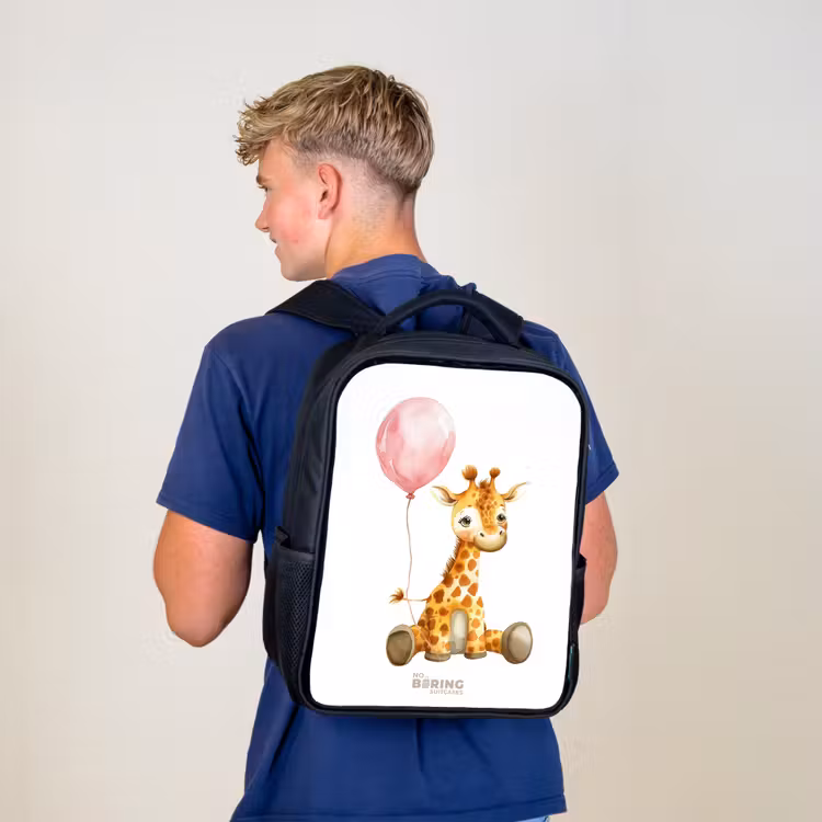 Kinderrugzak - Zwart - Giraffe met roze ballon — 6