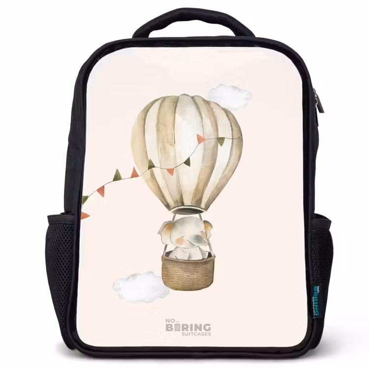 Kinderrugzak - Zwart - Olifant in een luchtballon — 1