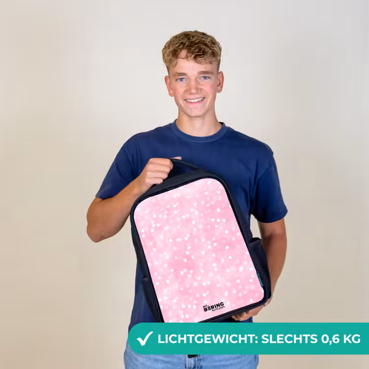 Kinderrugzak - Zwart - Roze glitter hartjes — 3