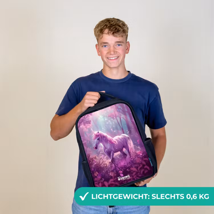 Kinderrugzak - Zwart - Eenhoorn Omringd door Paarse Natuur — 3