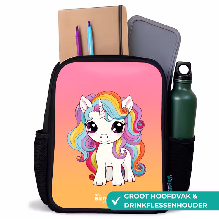 Kinderrugzak - Zwart - Kleine eenhoorn met regenboog kleuren — 4
