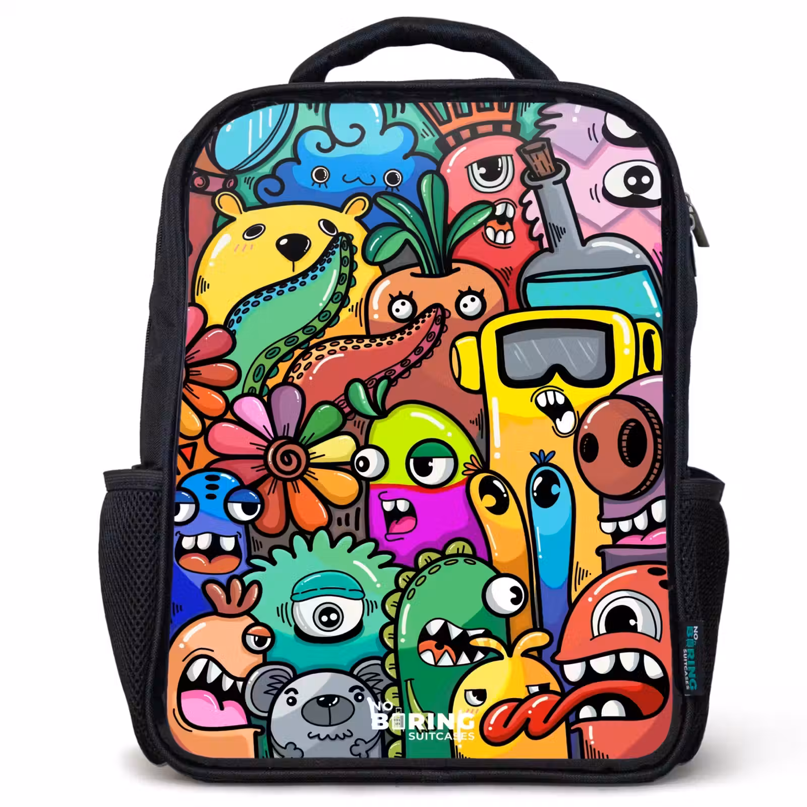 Kinderrugzak - Zwart - Expressief en druk patroon met monsters — 1