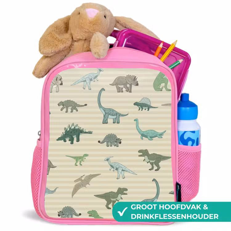 Kinderrugzak - Roze - Dino - Patroon - Strepen - Groen — 2