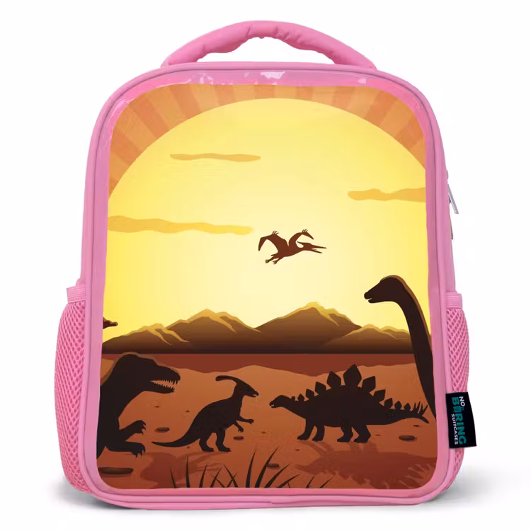 Kinderrugzak - Roze - Dino - Zon - Natuur - Tekening - Kinderen - Jongens — 1