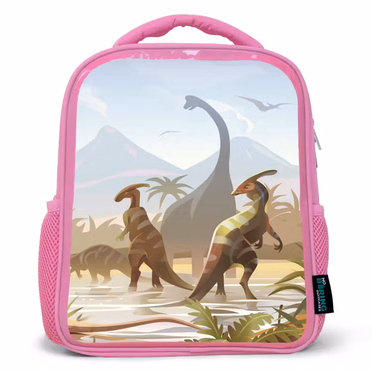 Kinderrugzak - Roze - Dinosaurus - Landschap - Tropisch - Kinderen - Jongens — 1