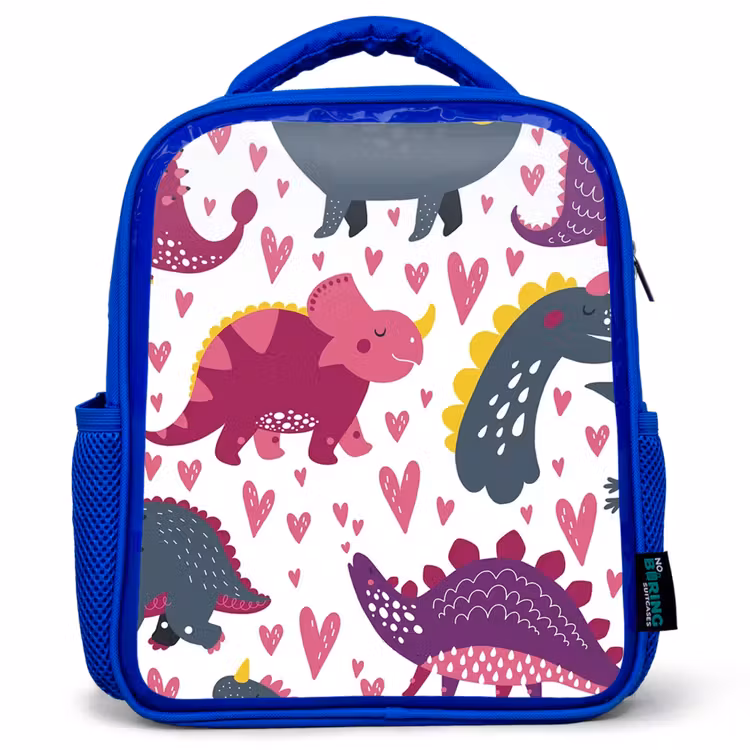 Kinderrugzak - Blauw - Dino - Hart - Patronen - Roze - Meisjes - Dinosaurus — 1
